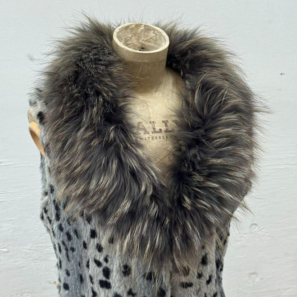 Vintage Y2K Stenciled Rabbit and Raccoon Fur Vest