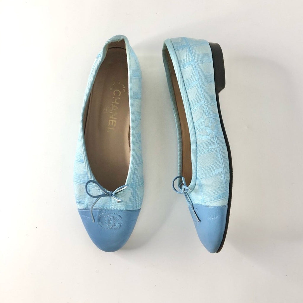 Chanel CC Logo Bow Cap Toe Ballerina Flats 38.5