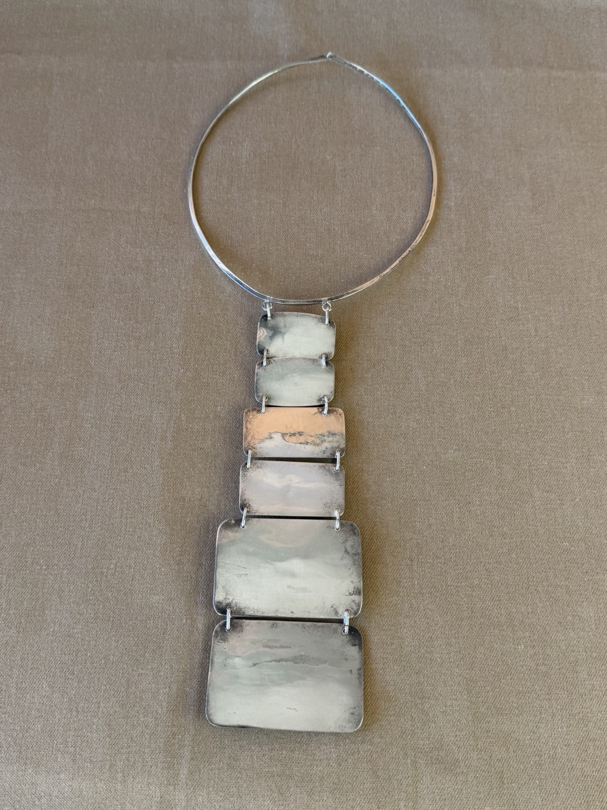 VTG Artisan Studio Modernist Sterling Silver 925 Moonstone Choker Necklace