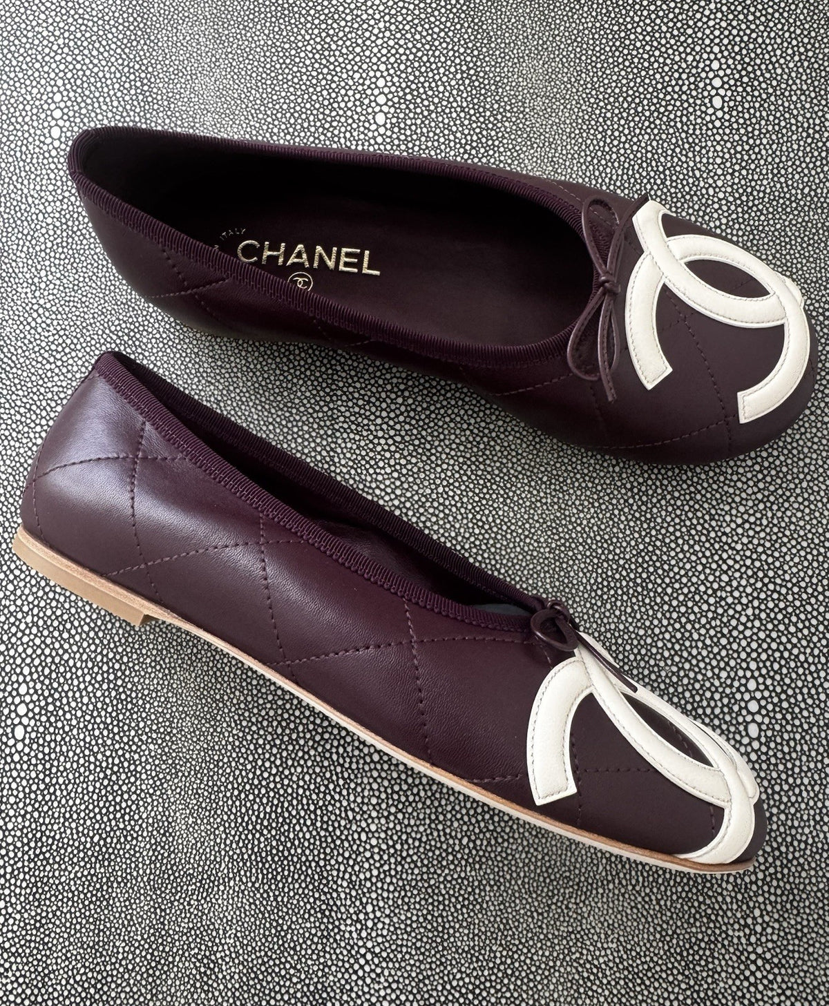 Chanel Cambon Coco Beach Ballet Flats Burgundy EU 39.5
