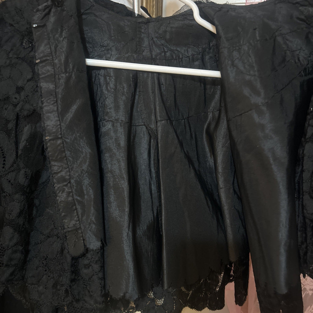 Vintage 1800's Victorian Gothic Black Lace Capelet w/ Beads  + Ruffle Size Small