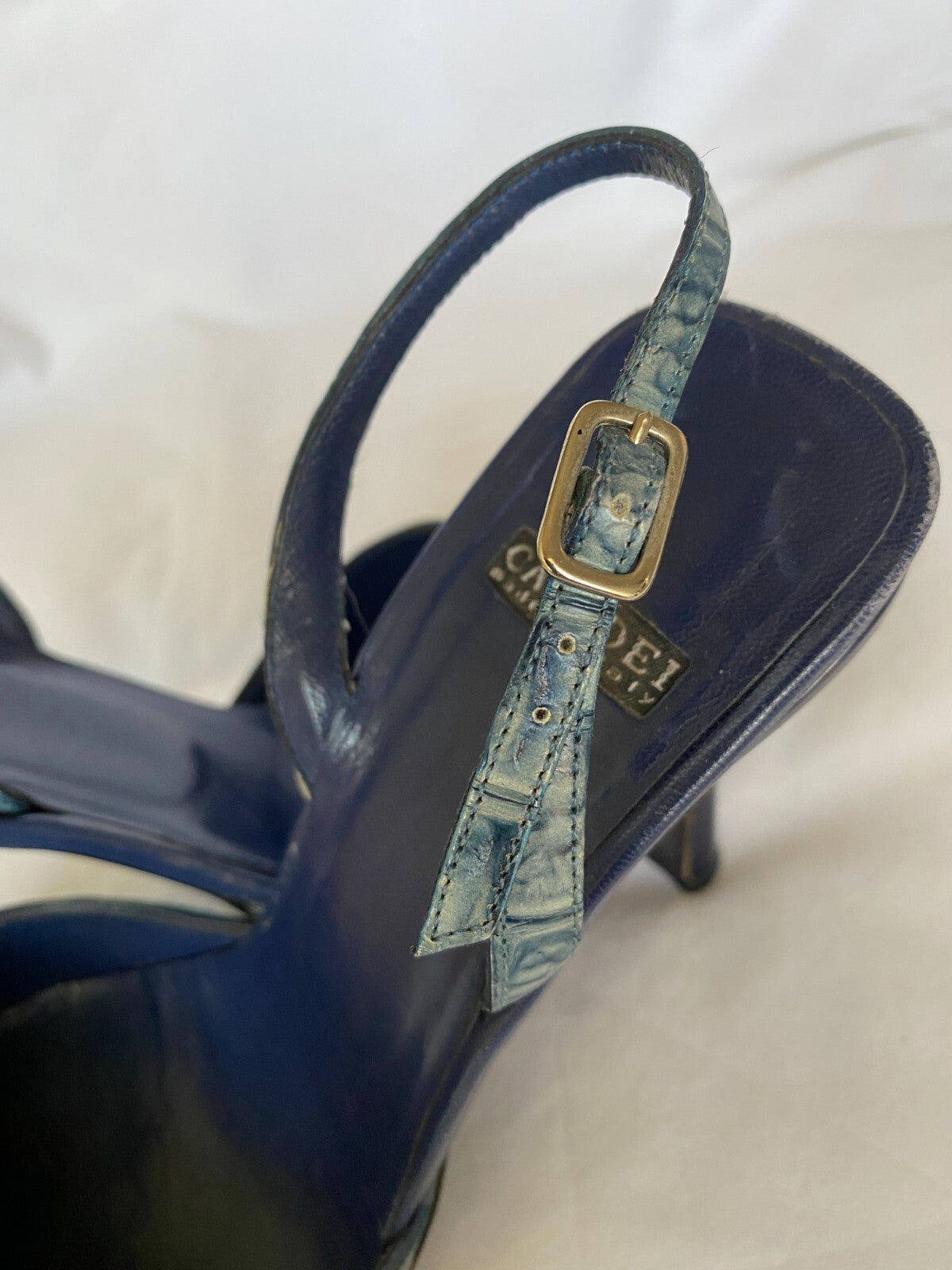 Casadei Blue Crocodile Embossed Leather Slingback Heel Size 6.5