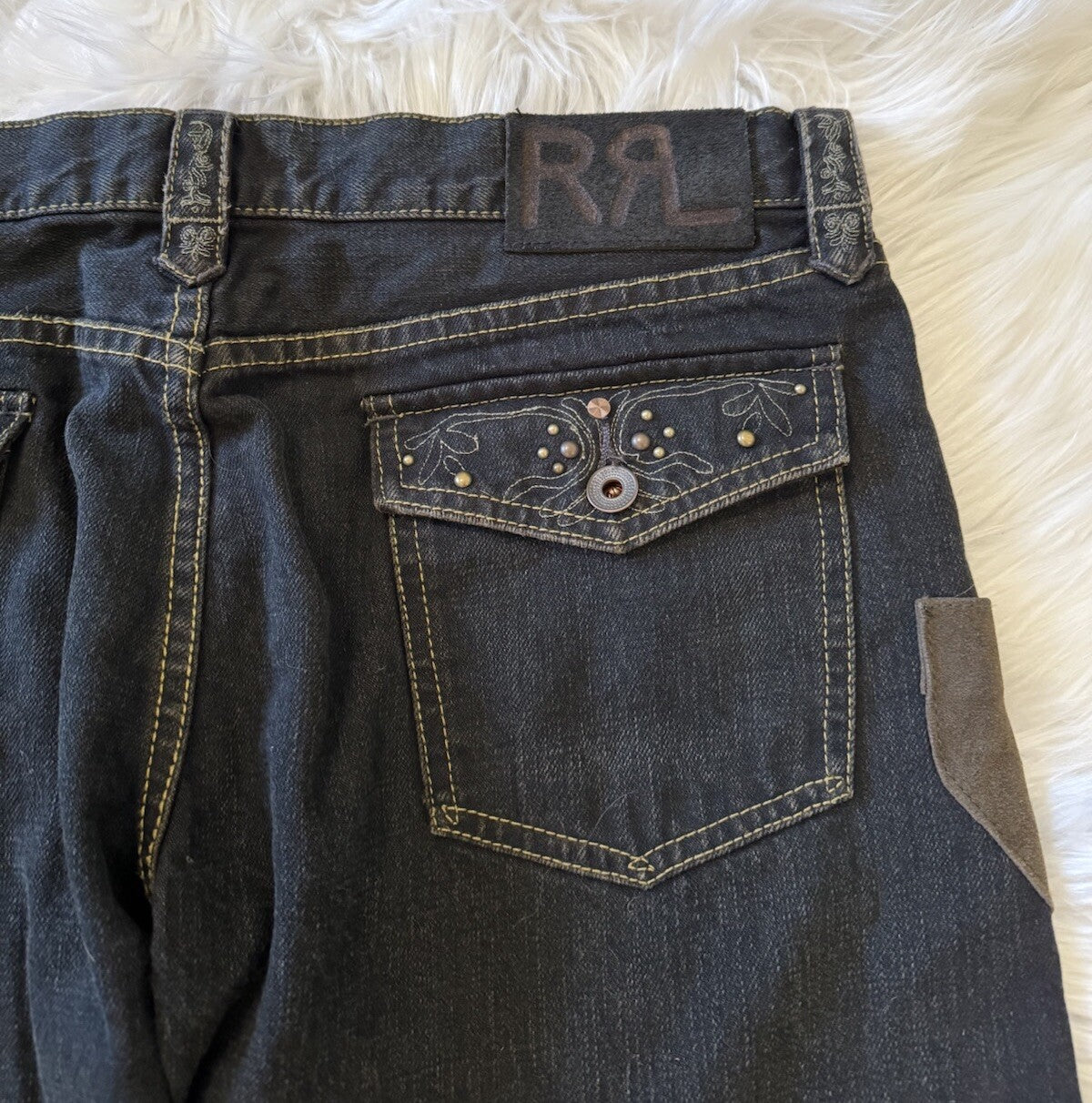 RRL Double RL Ralph Lauren New Studded Suede Denim Jeans Western 34