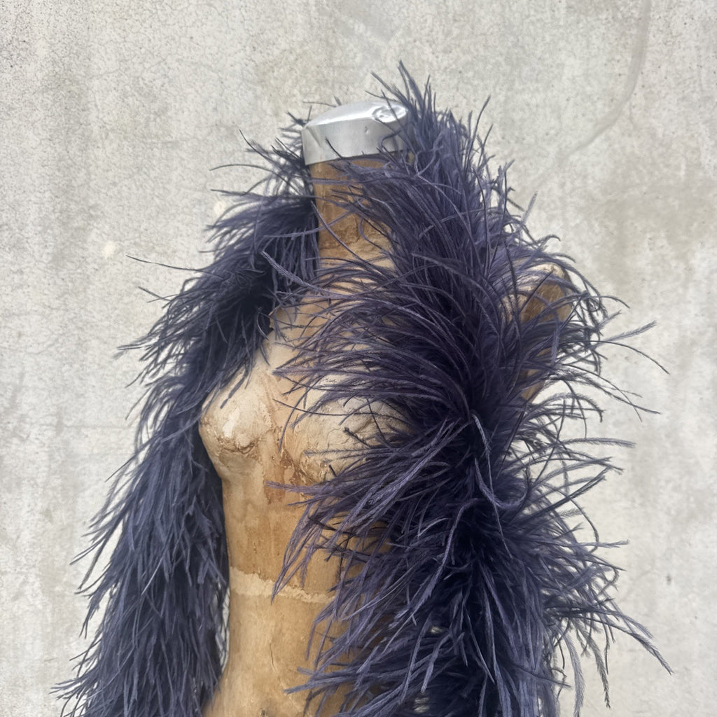 Vintage 1930s Navy Ostrich Feather Boa Scarf Shawl Old Hollywood Dress Accent