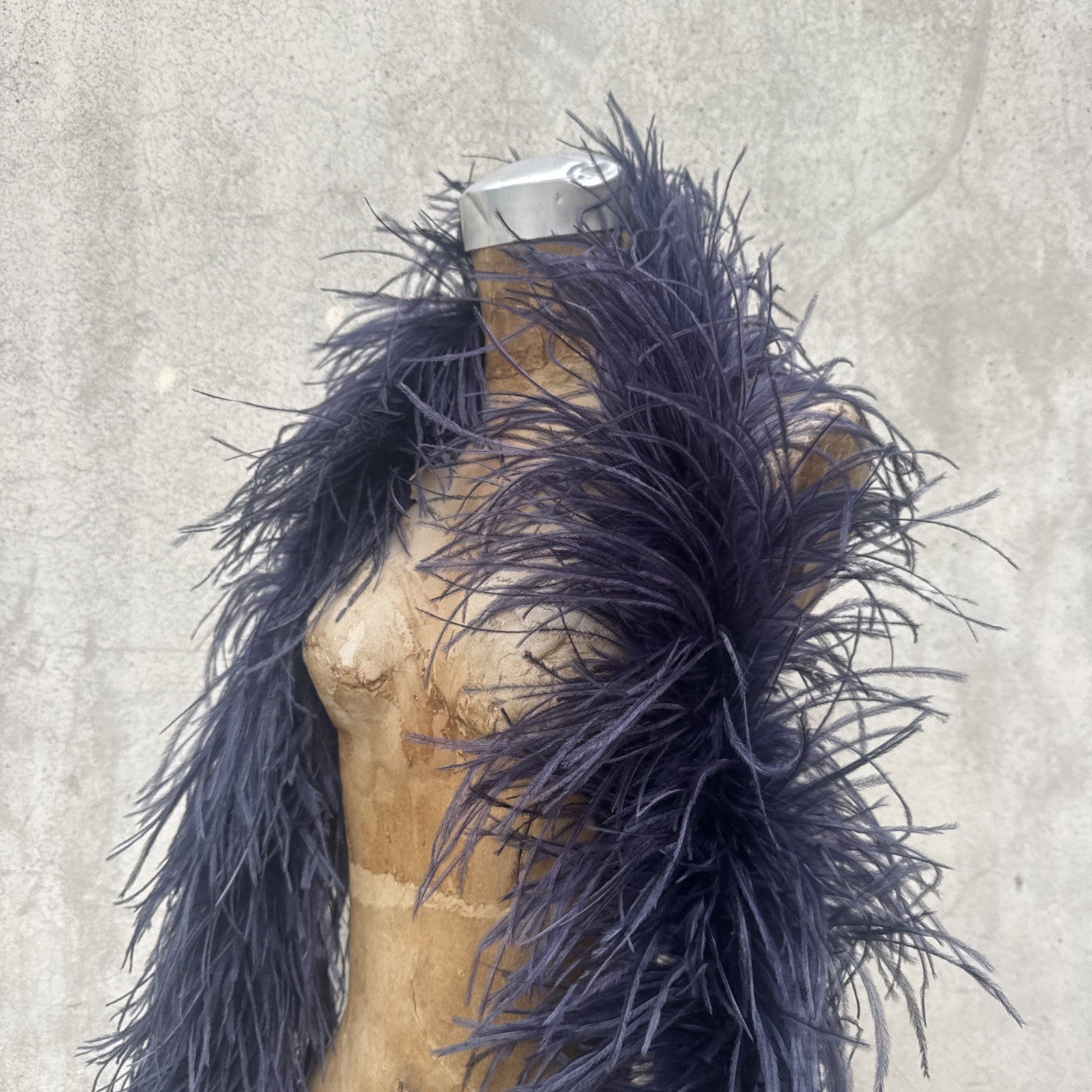 Vintage 1930s Navy Ostrich Feather Boa Scarf Shawl Old Hollywood Dress Accent