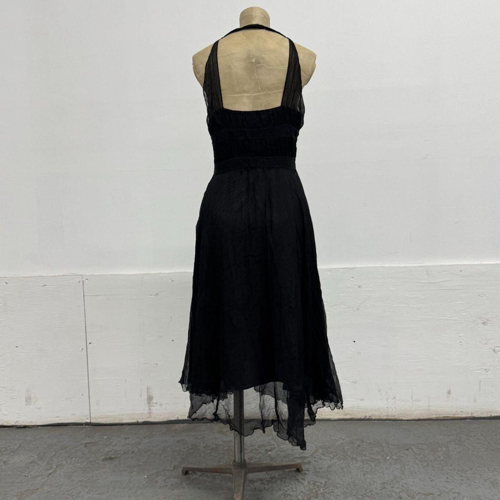 Vintage Y2K Black 100% Silk Chiffon Paneled Cocktail Dress