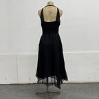 Vintage Y2K Black 100% Silk Chiffon Paneled Cocktail Dress