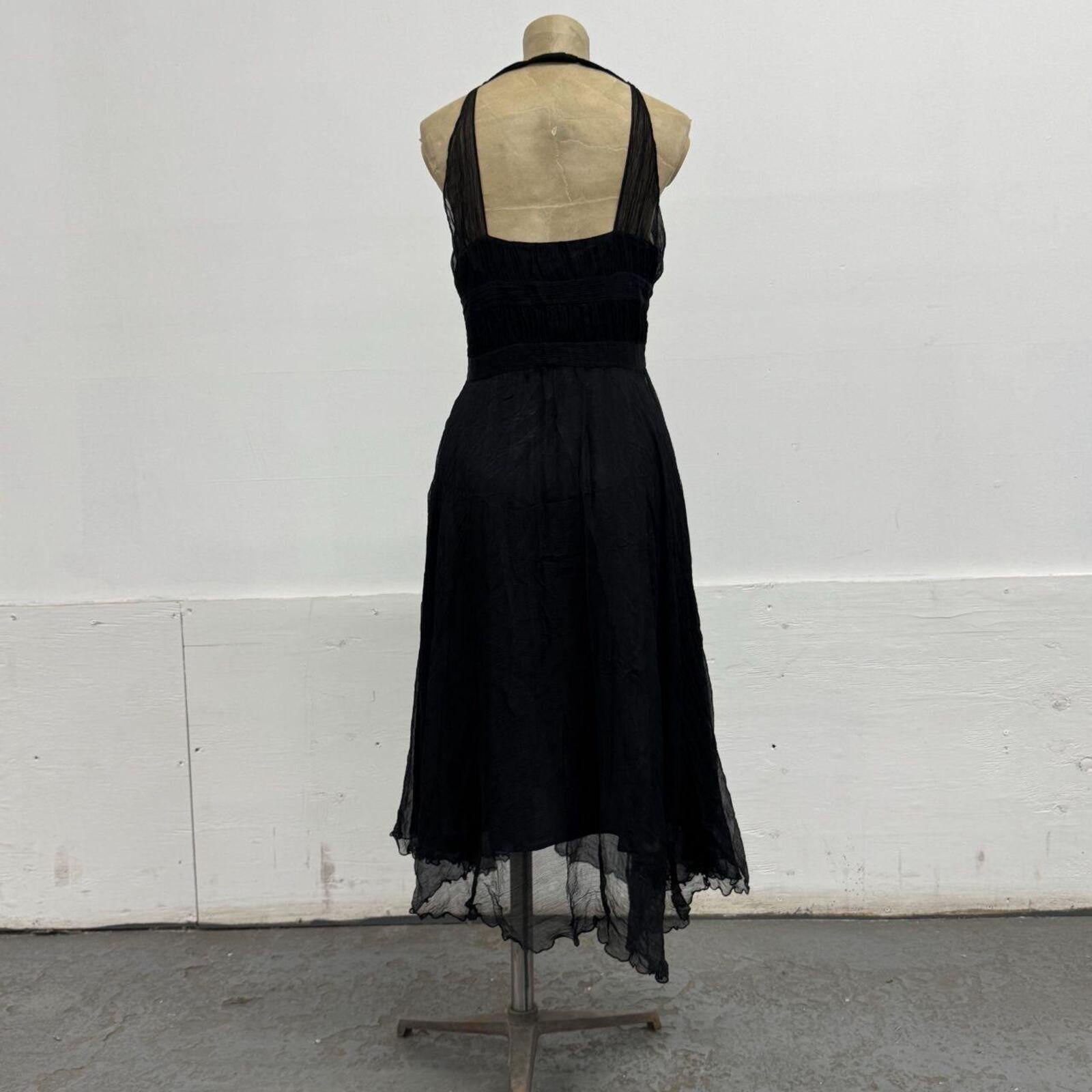 Vintage Y2K Black 100% Silk Chiffon Paneled Cocktail Dress