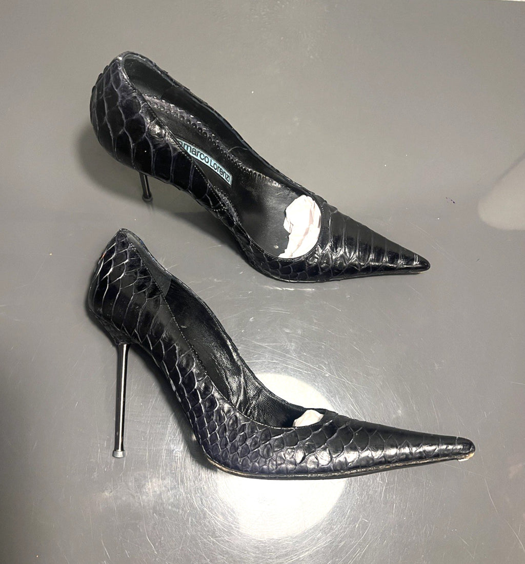 Gianmarco Lorenzi Ladies 37.5 4 Heels Python Exotic Nail Heel Pointed Slim Toe