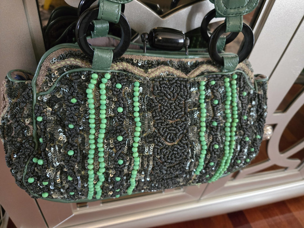 Jamin Puech Paris Beaded Sequin Leather Shoulder Bag Green
