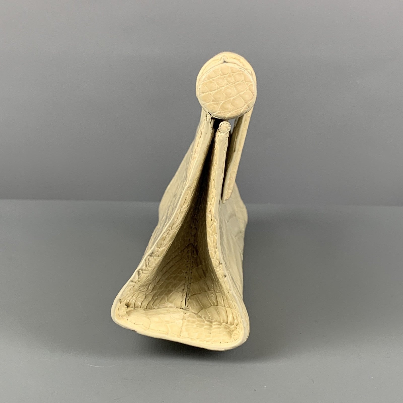 NANCY GONZALEZ Beige Leather Crocodile Clutch Handbag