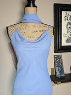 90s Y2K Light Cornflower Blue Glass Beaded Bias Cut Slip Dress Size Medium