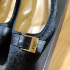Rare GUCCI Black Fur Square Toe High Heels with Ribbon Belt Size 36C