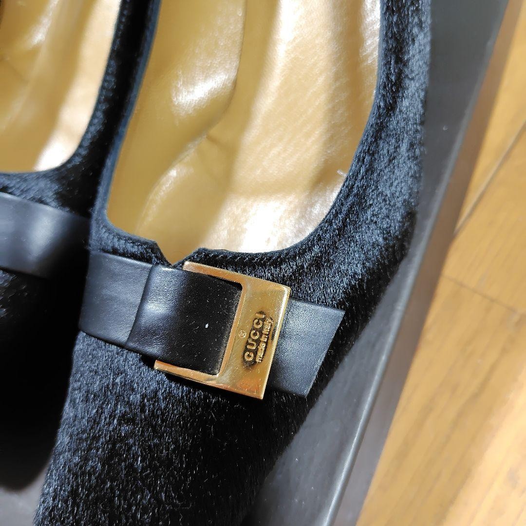 Rare GUCCI Black Fur Square Toe High Heels with Ribbon Belt Size 36C