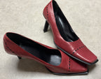 Casadei Womens Red Leather Pumps Square Toe Shoes Size 7 Italy