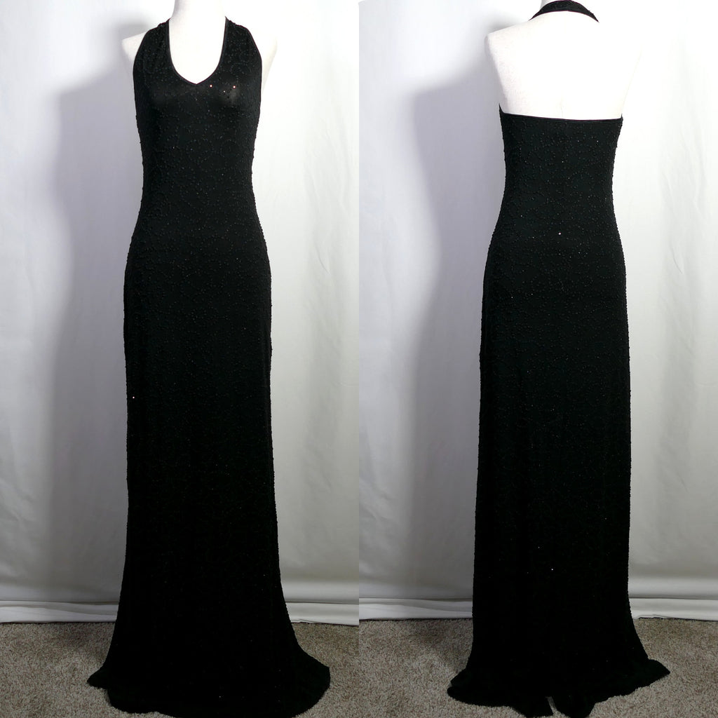 Vintage Cache Beaded Halter Maxi Dress
