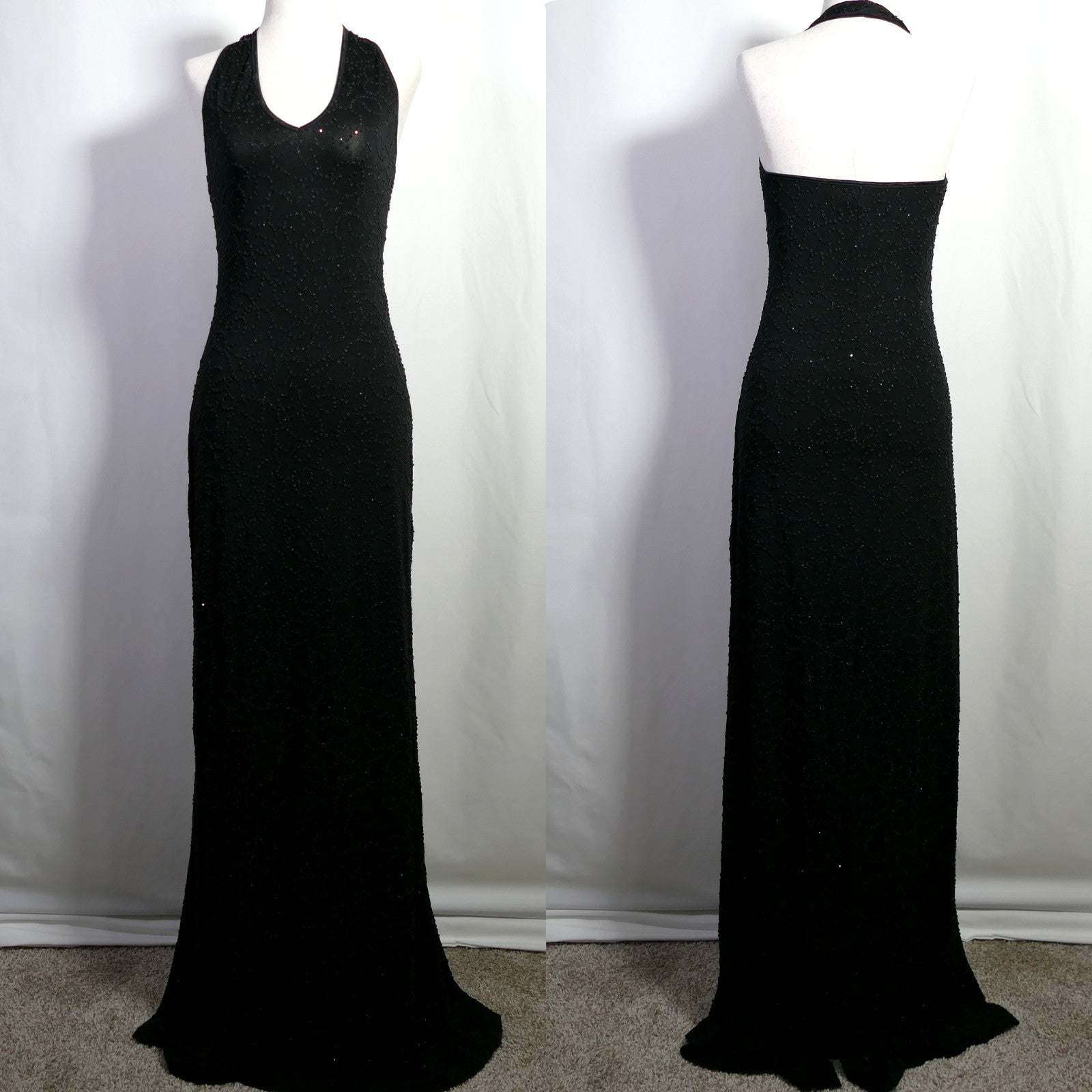 Vintage Cache Beaded Halter Maxi Dress
