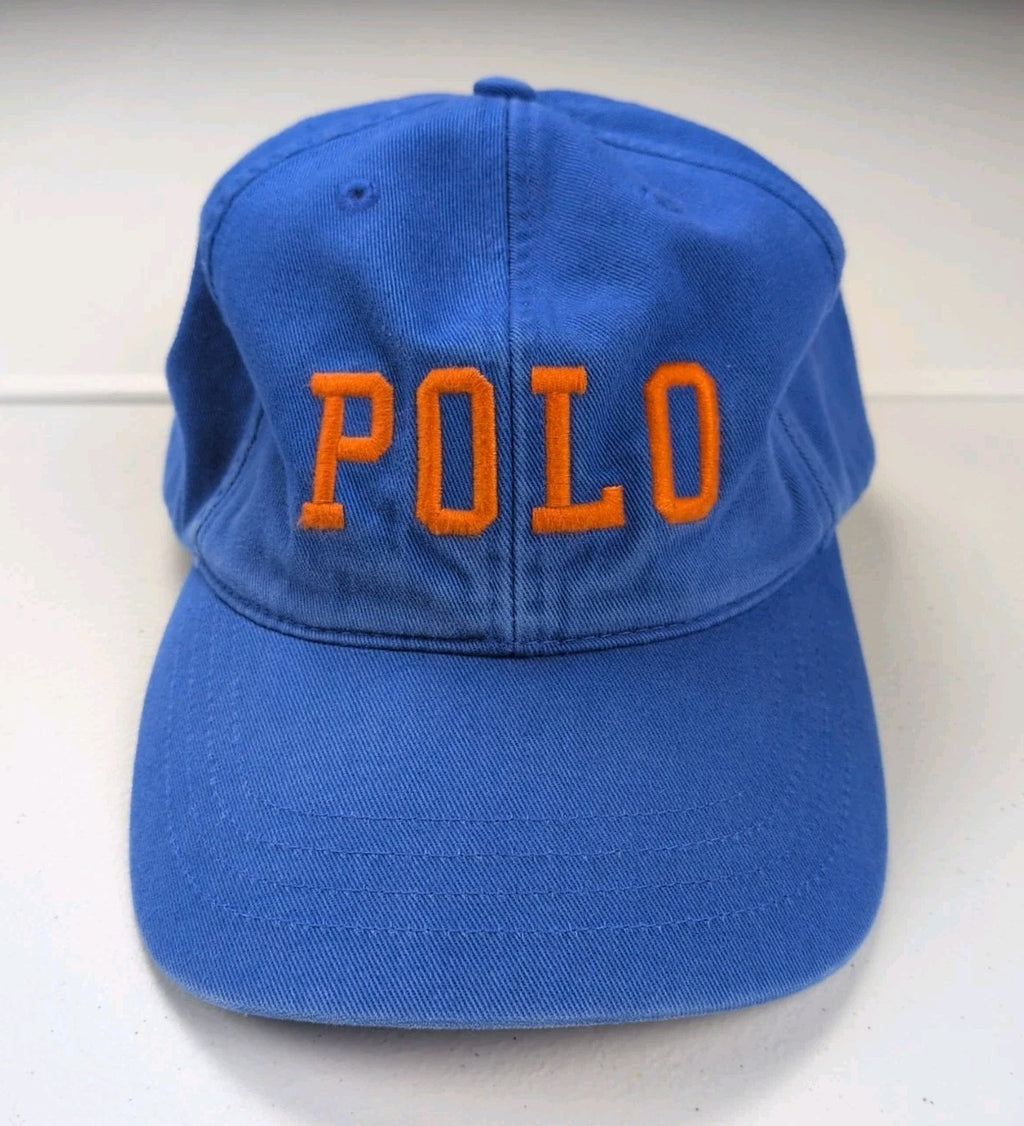 Vintage Polo Sport Ralph Lauren Spell Out Cap Hat Mens Adjustable Blue Orange