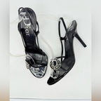 Dior Vintage John Galliano Medallion Logo Patent Leather slingback sandals EU 40