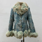 Vintage Y2K Blue Seafoam Fox Fur and Leather Jacket