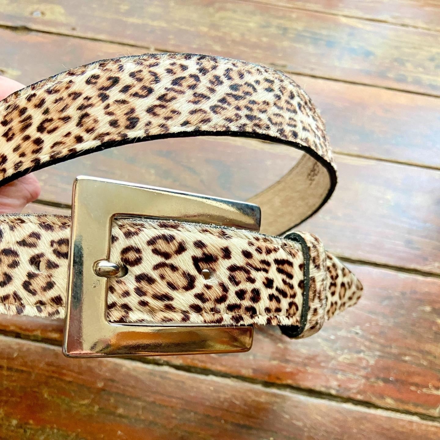 Vintage 80s ACCESSORIES by PEARL Leopard Print Pony Hair Leather Belt L Mob Wife