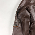 Together Vintage Leather Jacket Small Brown with Fur Trim