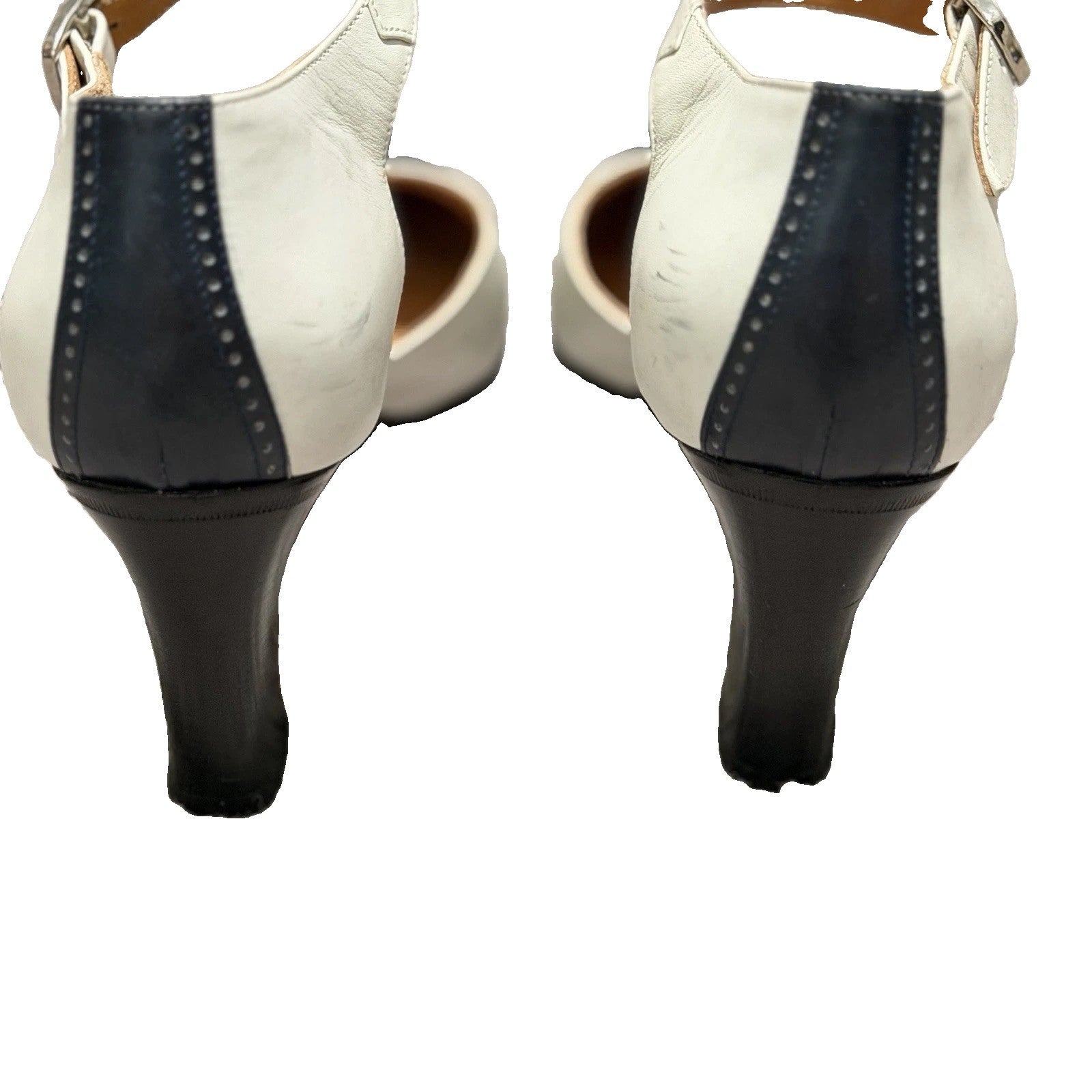 Ralph Lauren Cap-Toe Spectator Heels Navy Ivory Italian Leather 6.5