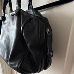 Black Satchel Top Handle Bag with Silver Hardware and Bottom Studs