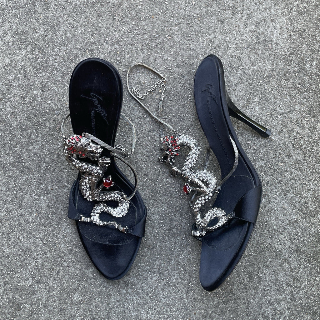 Giuseppe Zanotti S/S 2004 Dragon Black Satin Heels
