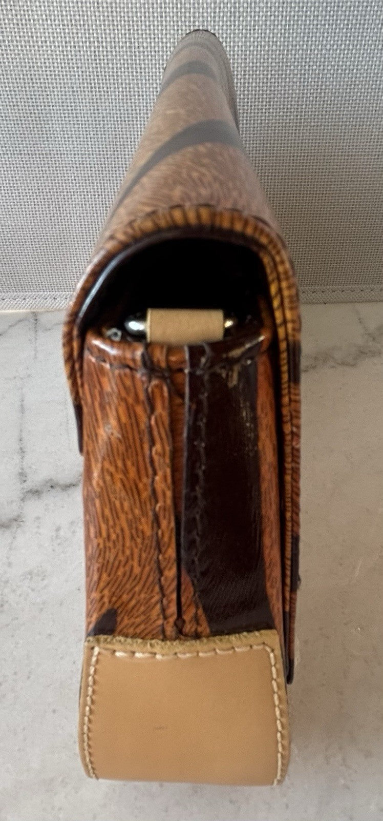 Vintage Francesco Biasia Tiger Stripe Leather Clutch Bag Italy Magnetic Snap