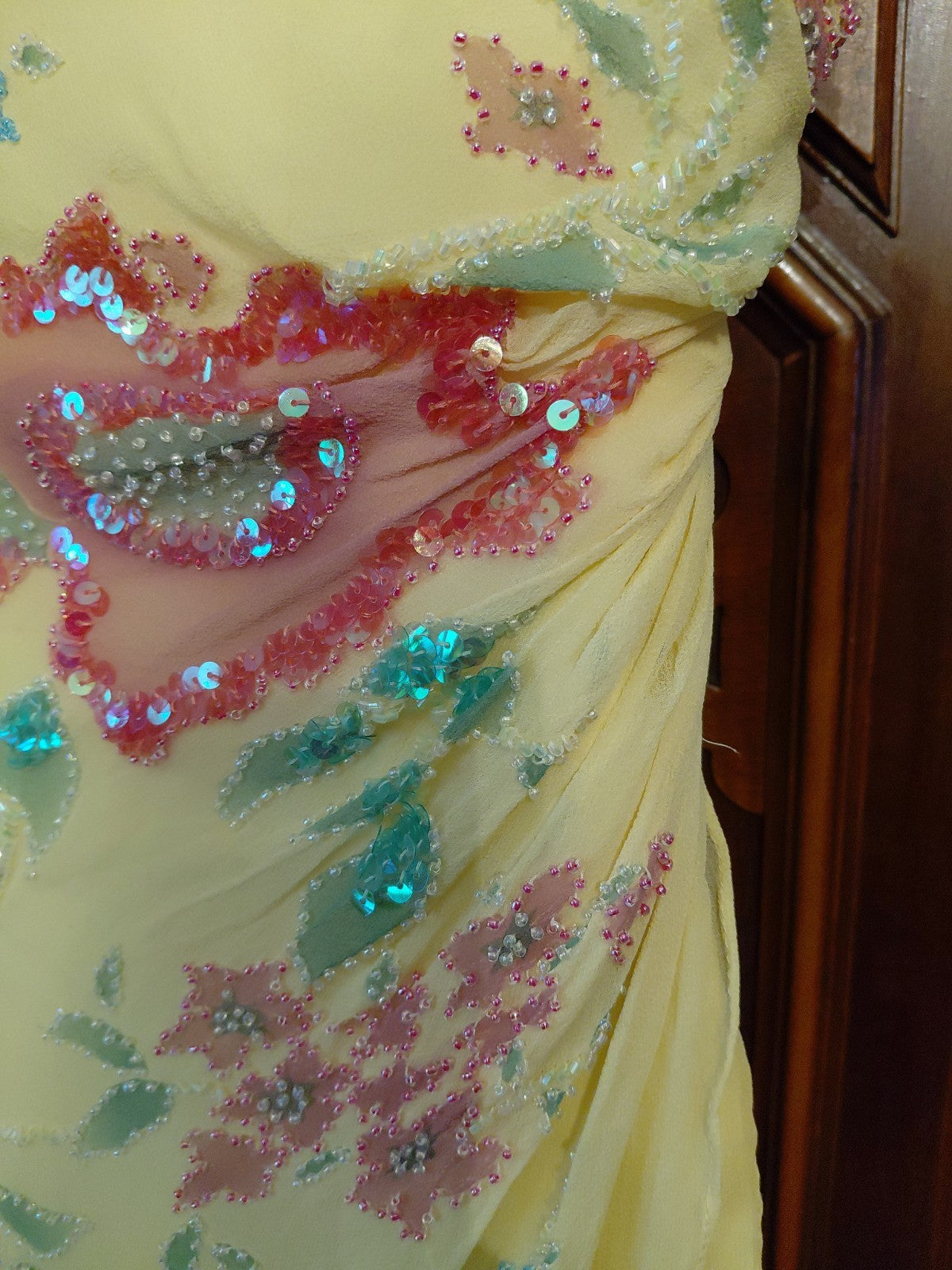 Vintage Cache Yellow Beaded Maxi Dress