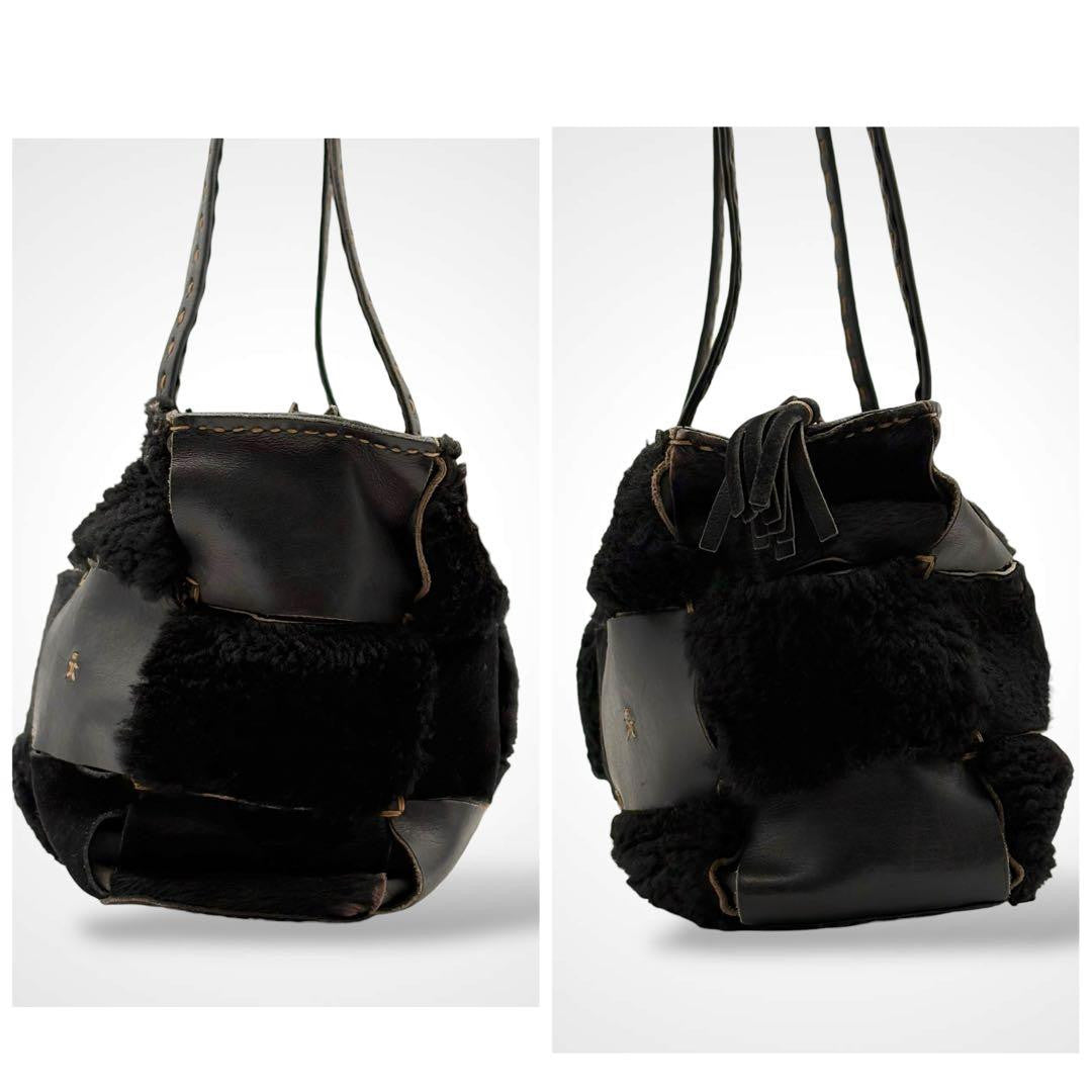 Henry Beguelin Patchwork Leather Shoulder Bag Black Shearling Calf Hair
