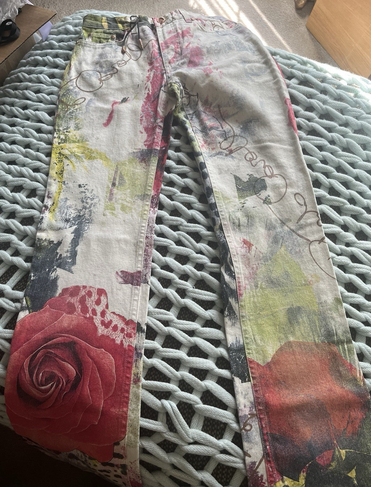 Rare Find!! Roberto Cavalli Rose Leopard Graffiti Jeans Small