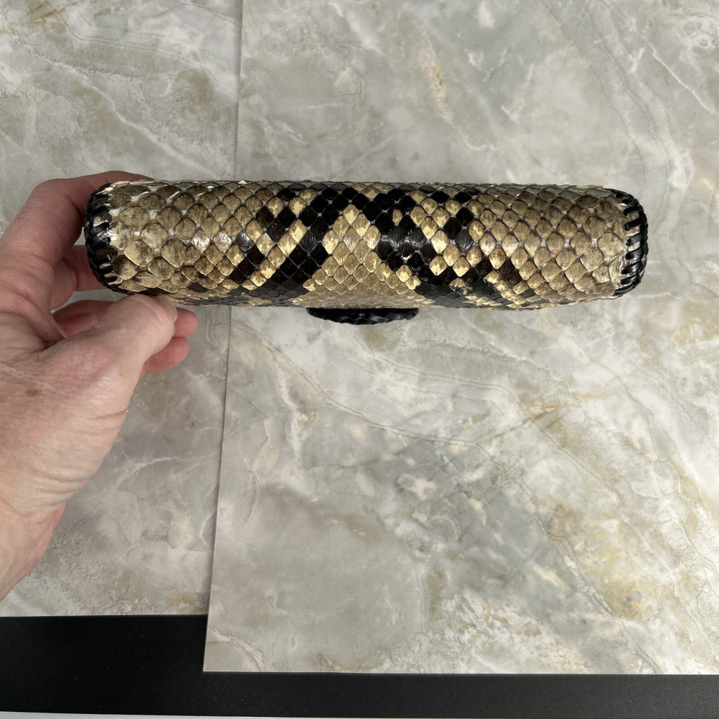 Vintage Handmade Python Skin Clutch Check Wallet With Pen Holder