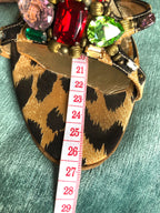 Vintage Casadei Leopard Rhinestone Sandals Y2K Crystal Slingback Heels 9.5 Flaw