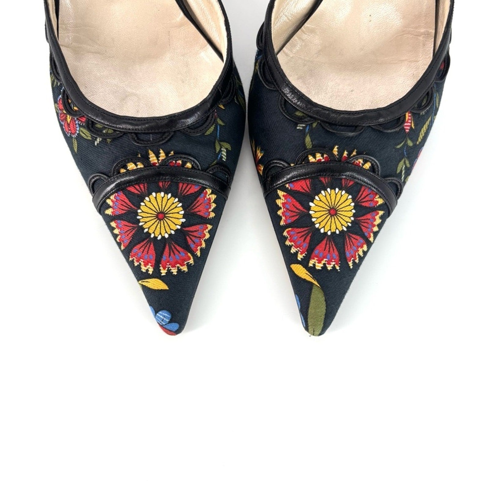 Vintage Dior SS 2002 Floral Print Bow Detail Pointed Toe High Heel Pumps 40.5