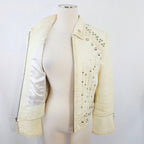 Double D Ranch Studded Ivory Leather Biker Jacket Medium