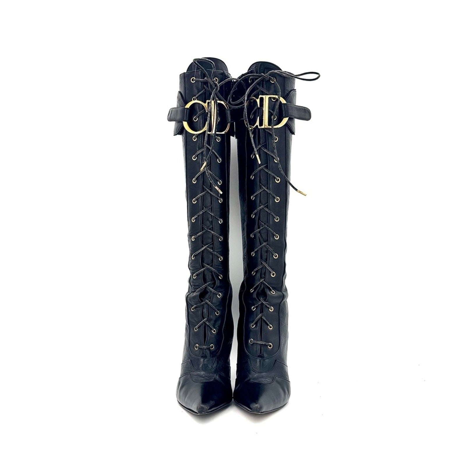 Vintage Christian Dior Fall 2000 CD Croc Emboss Pointed Toe Knee High Boots 37.5