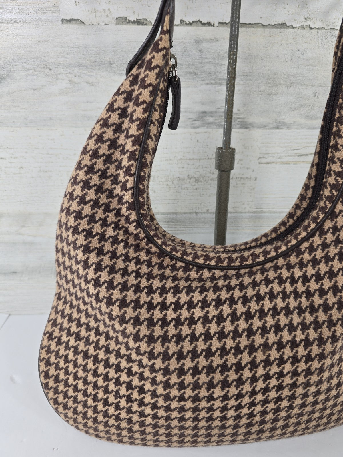 Lauren Ralph Lauren Brown Houndstooth Wool Blend Shoulder Bag Y2K