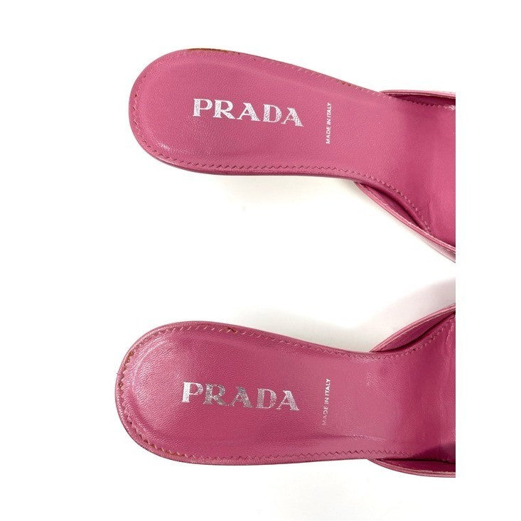 Prada 1990s Pink and White Leather Flower Bouquet Mules Size 36.5
