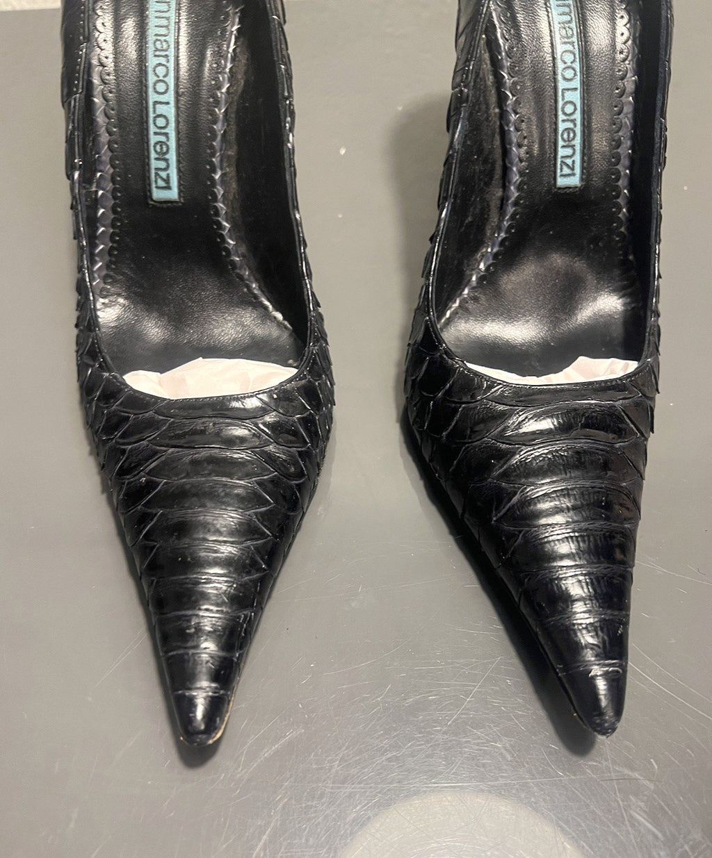 Gianmarco Lorenzi Ladies 37.5 4 Heels Python Exotic Nail Heel Pointed Slim Toe