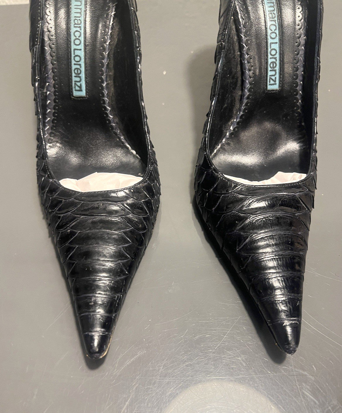 Gianmarco Lorenzi Ladies 37.5 4 Heels Python Exotic Nail Heel Pointed Slim Toe