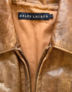 Ralph Lauren Blue Label Aviator Strap Leather Jacket Brown Extra Small Small