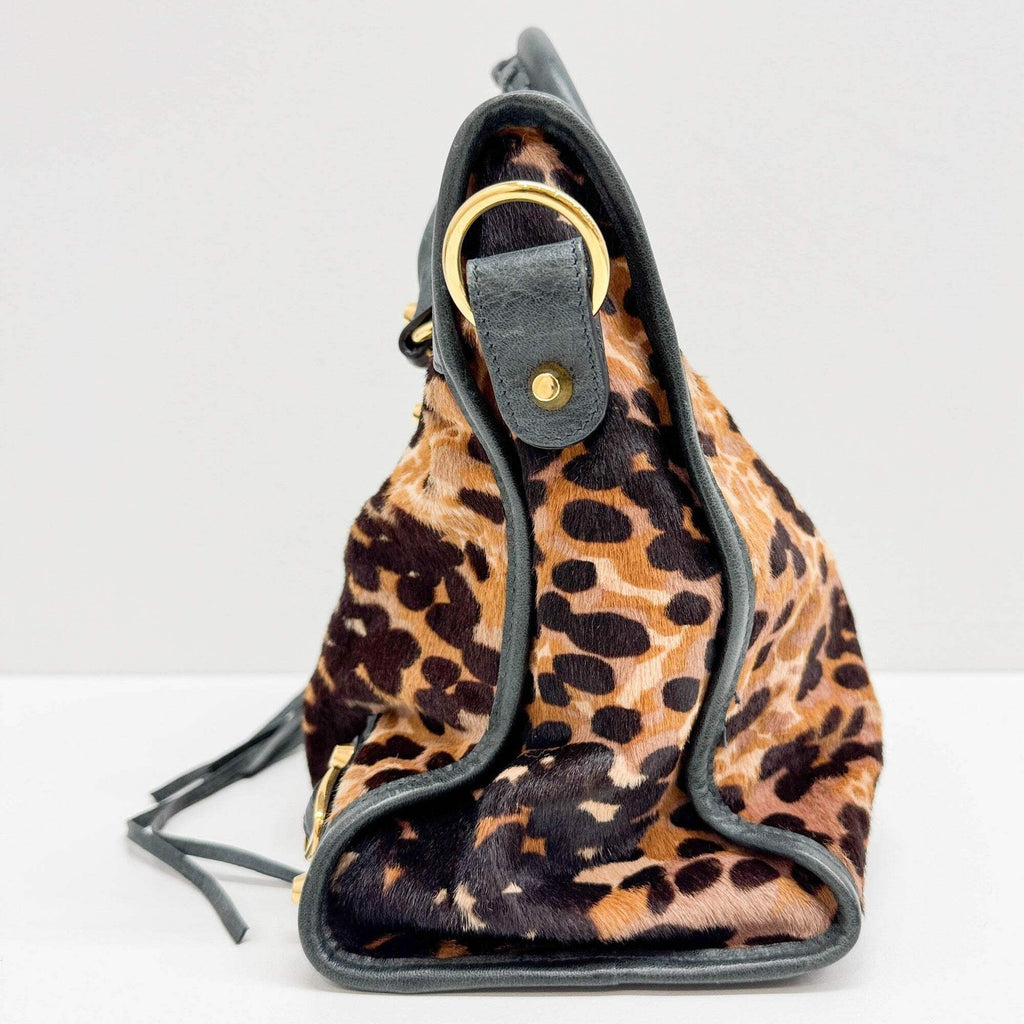 BALENCIAGA The City Brown Animal Print Pony Hair Two Way Bag
