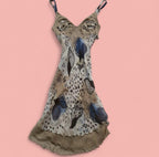 Passion Abstract Print Beaded Silk Dress 2000s Small