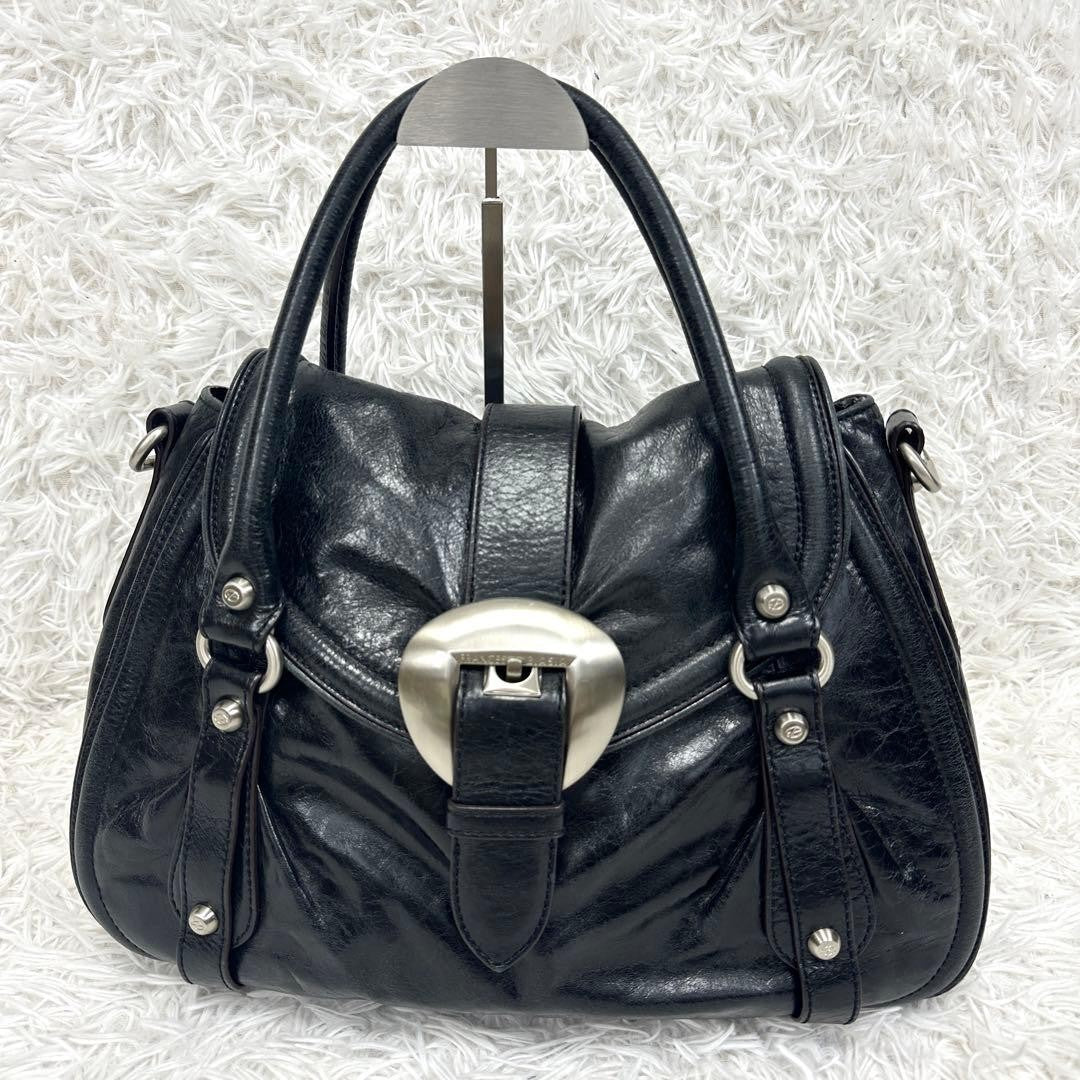 Francesco Biasia Handbag Tote Leather studs Black y2k gimmick grunge vintage