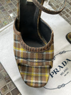 Authentic Prada Plaid  Wedge Platform 100 Vinchy Col Size 37 Brown Leather
