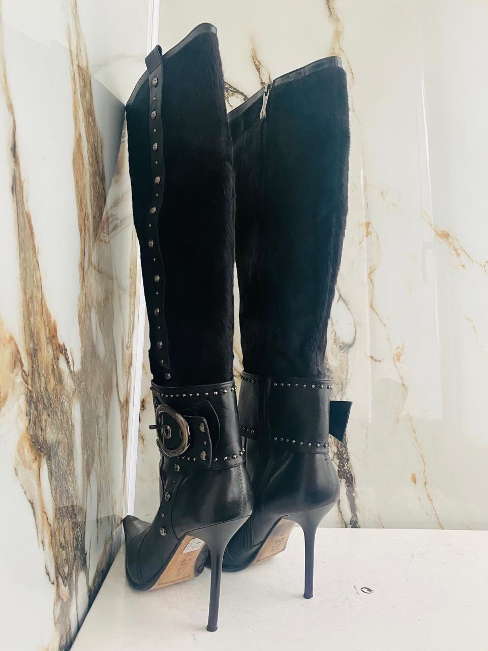 Gianmarco Lorenzi Women Boots  High Heels Black leather Italian Boots Size 38