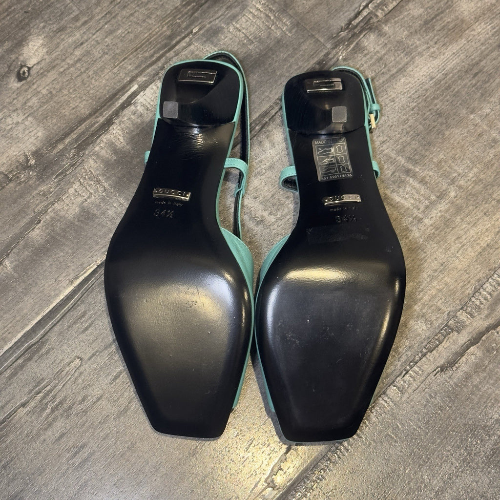 Gucci Turquoise Leather Slingback Heels Square Toe Pumps Women’s Size 34.5 Italy
