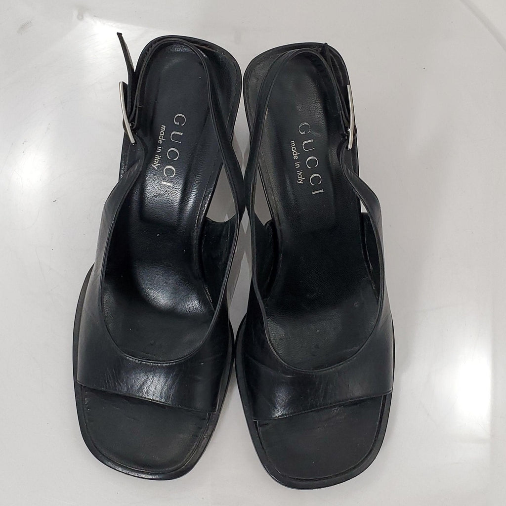 Gucci 1990s Black Leather Slingback Sandals Size 8.5